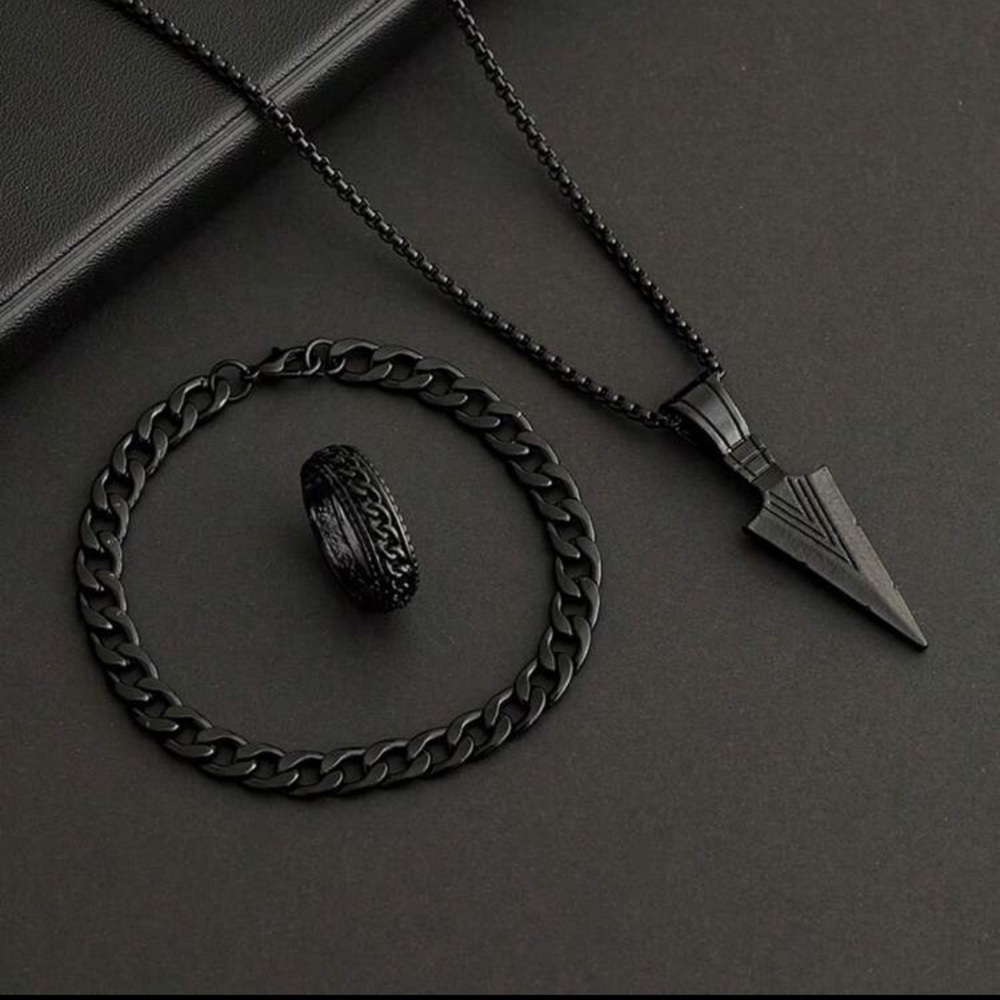 3pcs Punk Rock Accessories Arrow Necklace, Bracelet And Ring